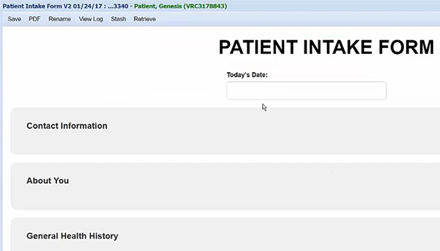 Patient portal intake form.